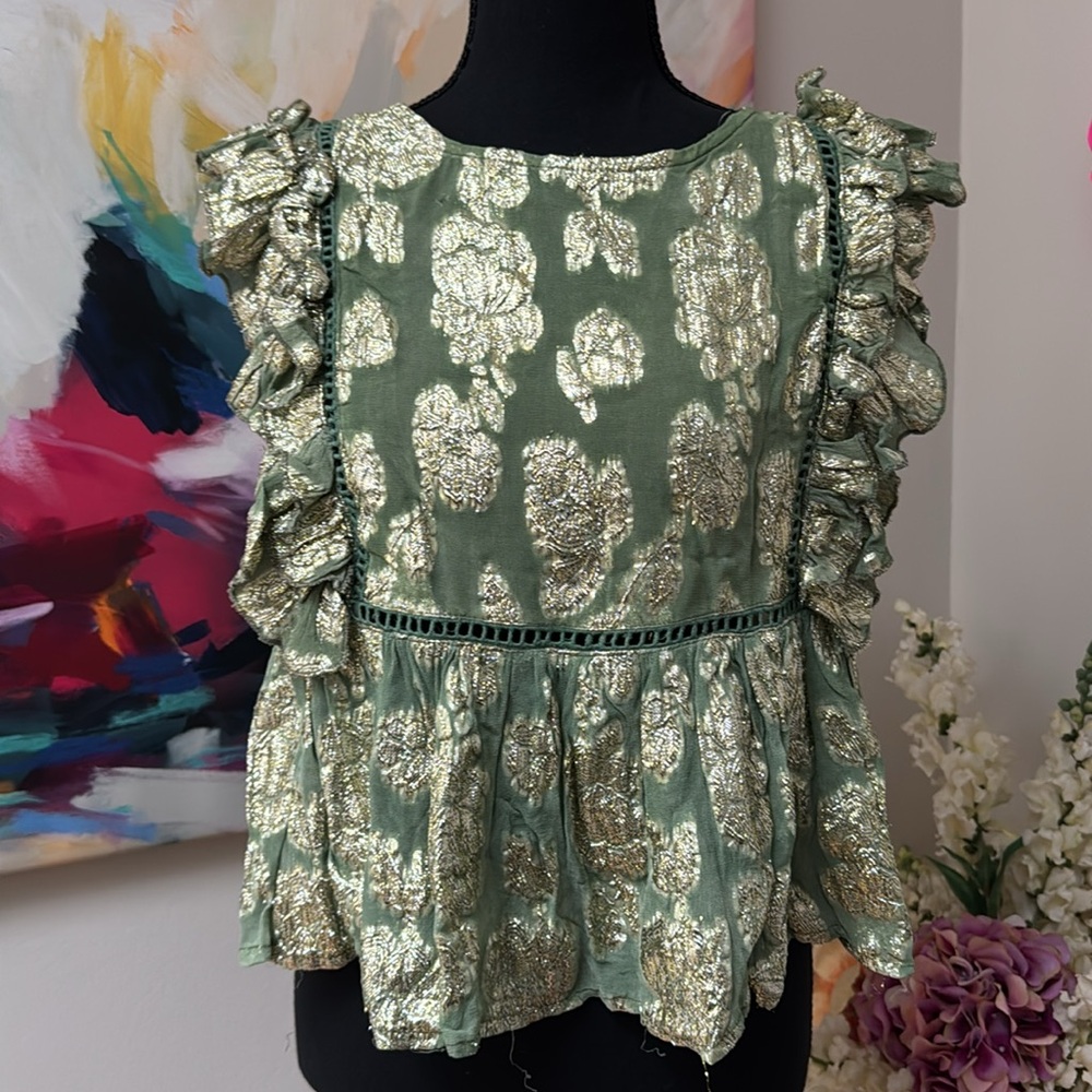 Laraethnics Green and Gold Tank Top with Shimmer